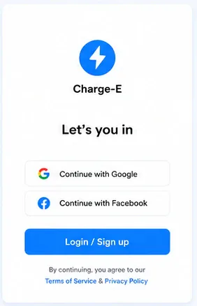 Charge-E welcome onboarding screen