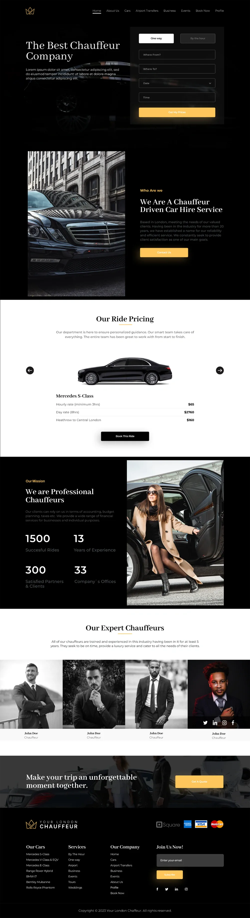 Luxury chauffeur homepage website UI design
