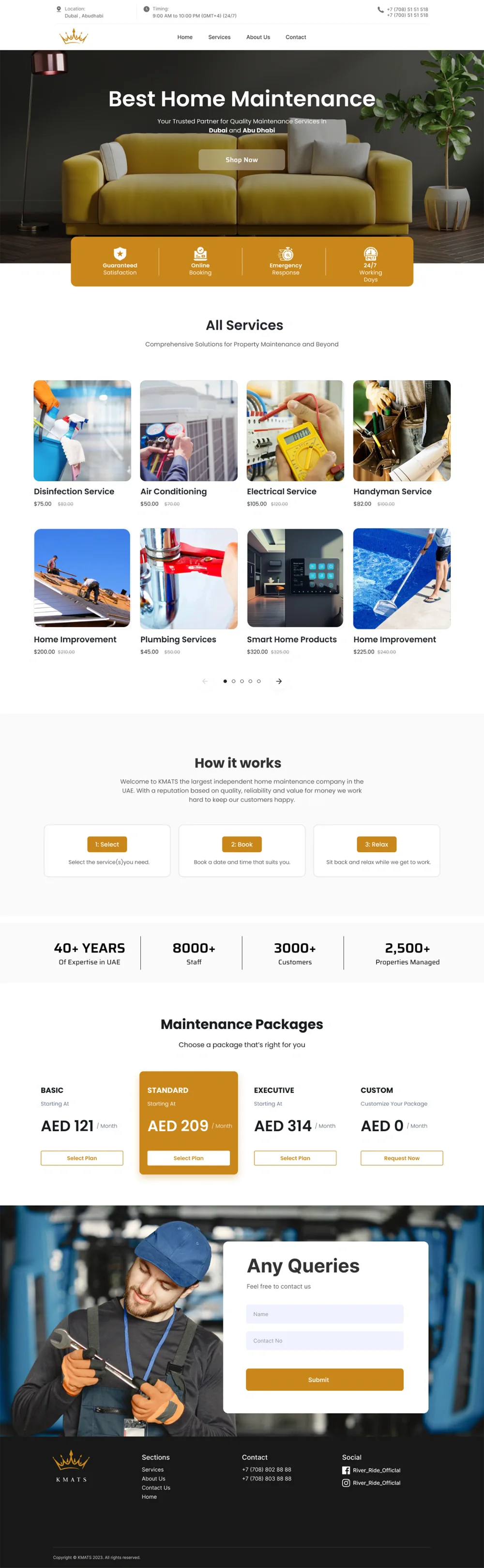 KMats homepage services overview screen