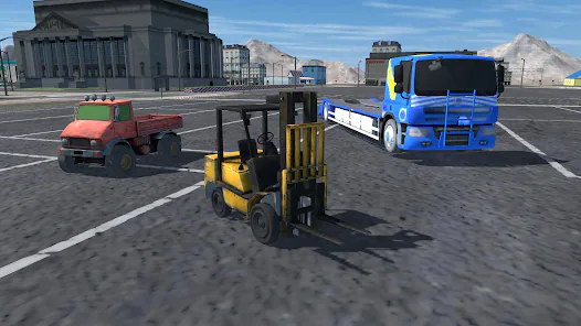 Construct City Build Simulator forklift and truck worksite screen