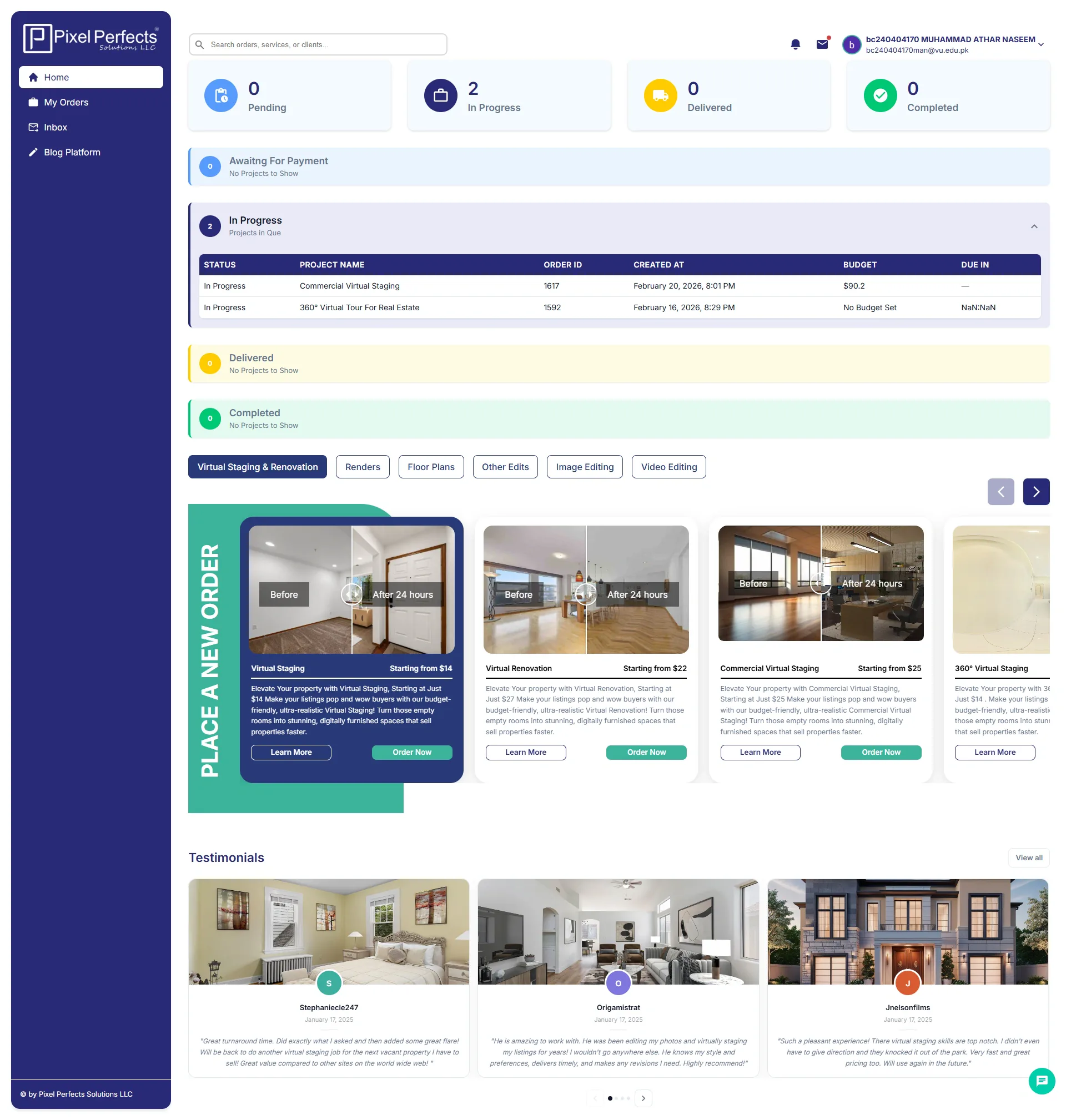 Pixel Perfects Solutions LLC Portal admin dashboard