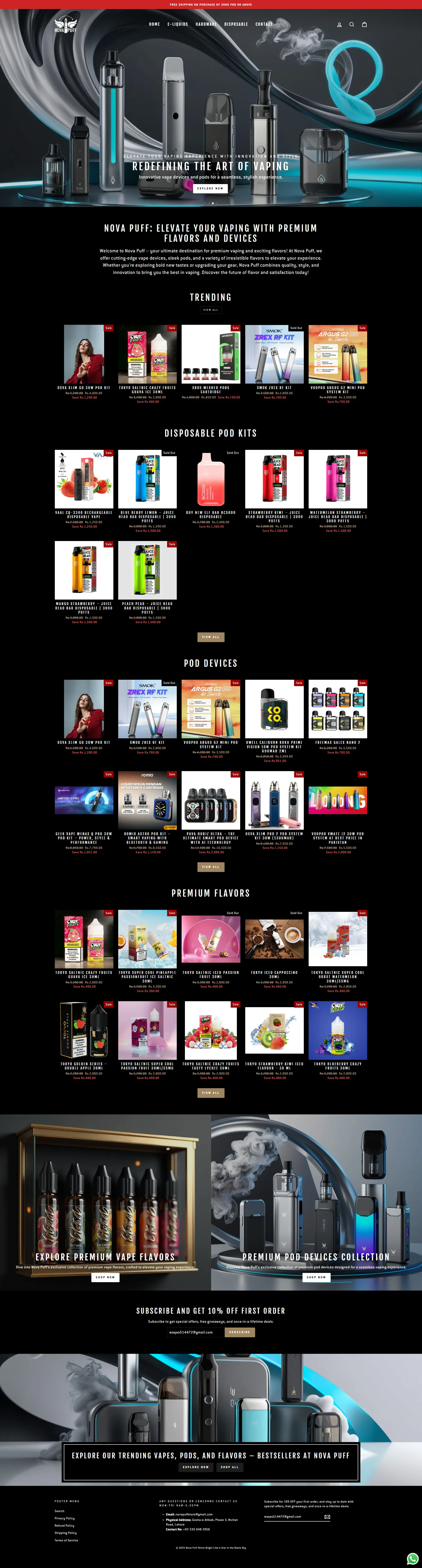 Novapuff Shopify store homepage