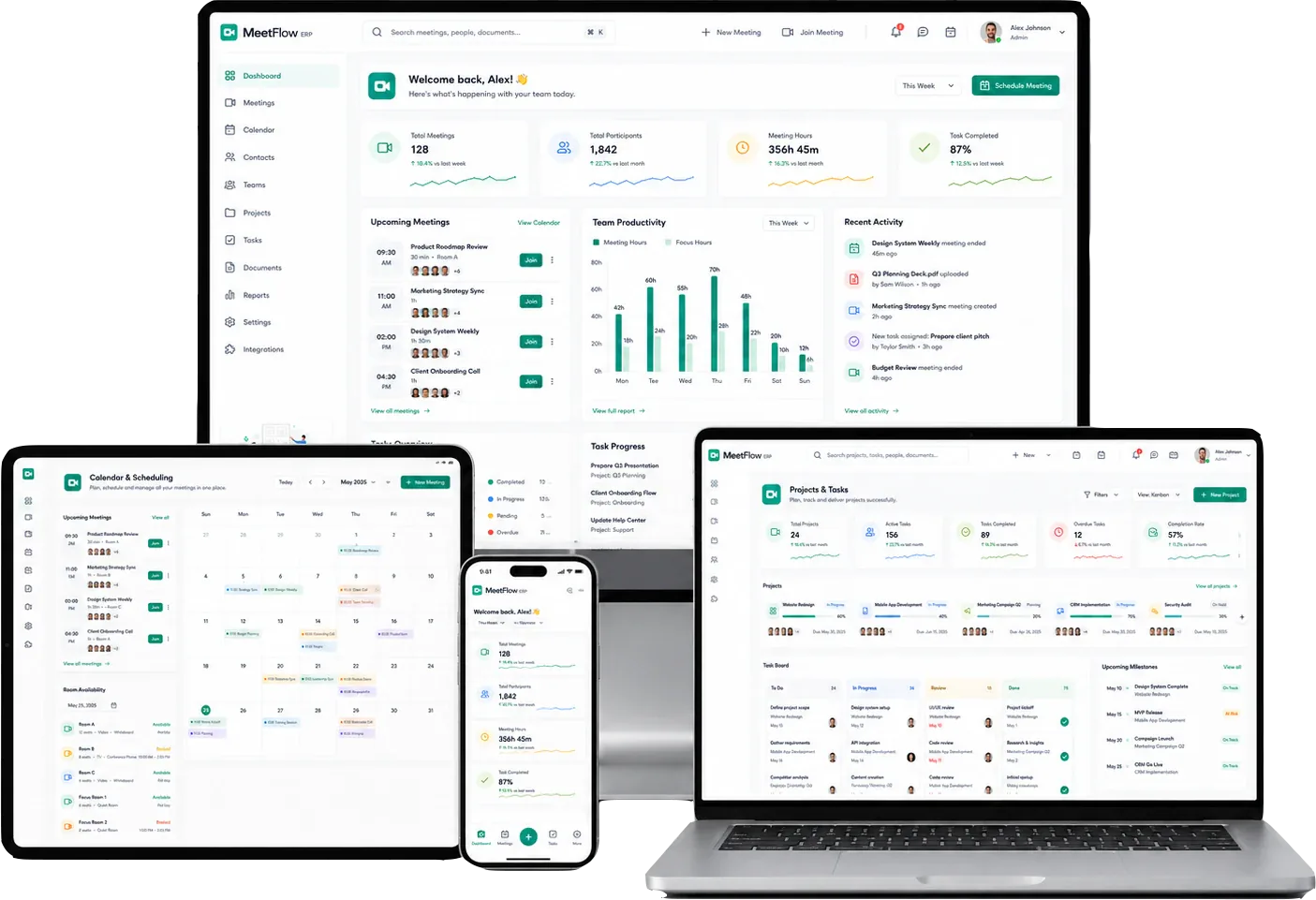 MeetFlow ERP web app portal mockup
