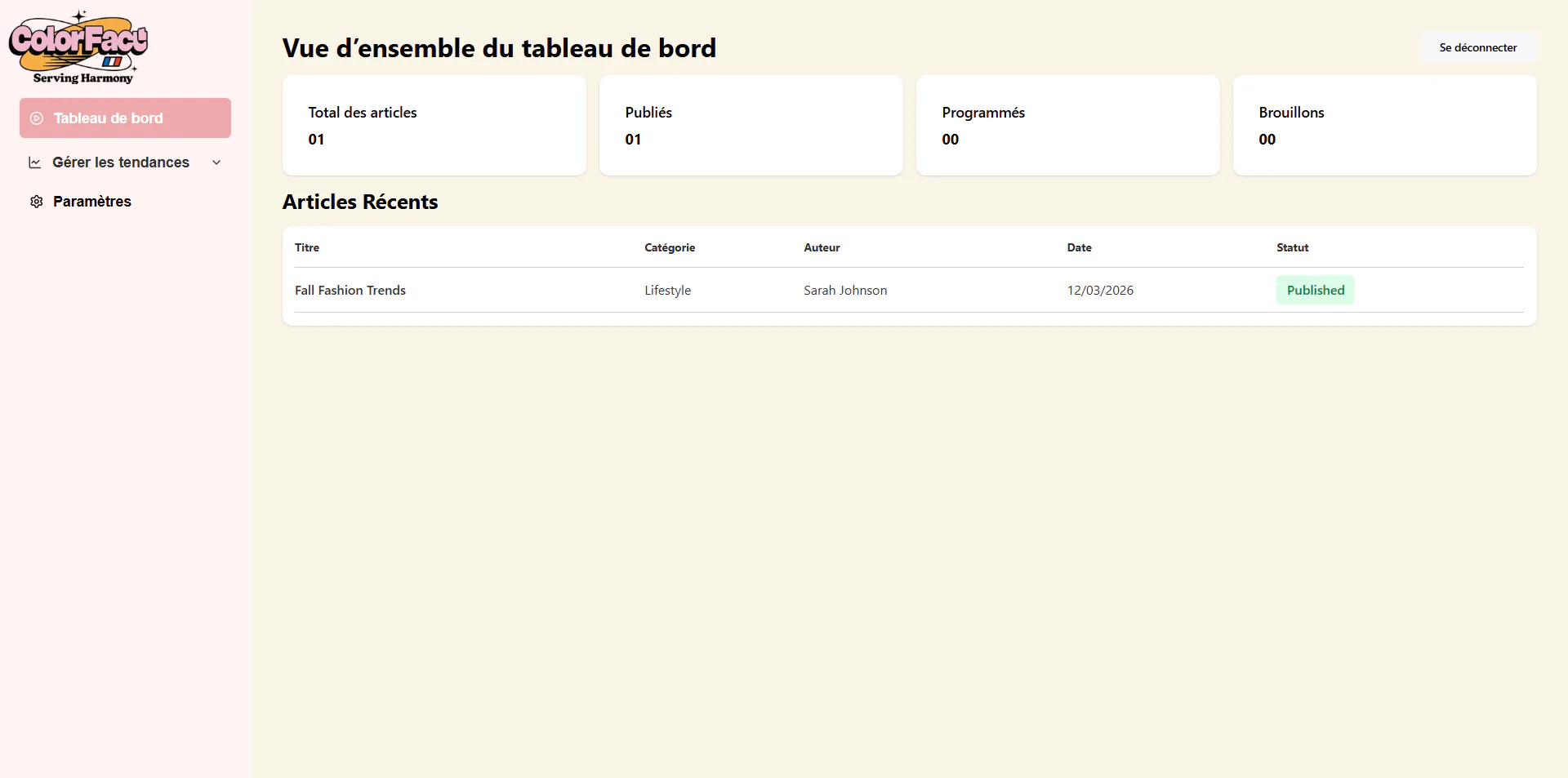 Colorfact admin portal dashboard home Colorfact admin portal dashboard home